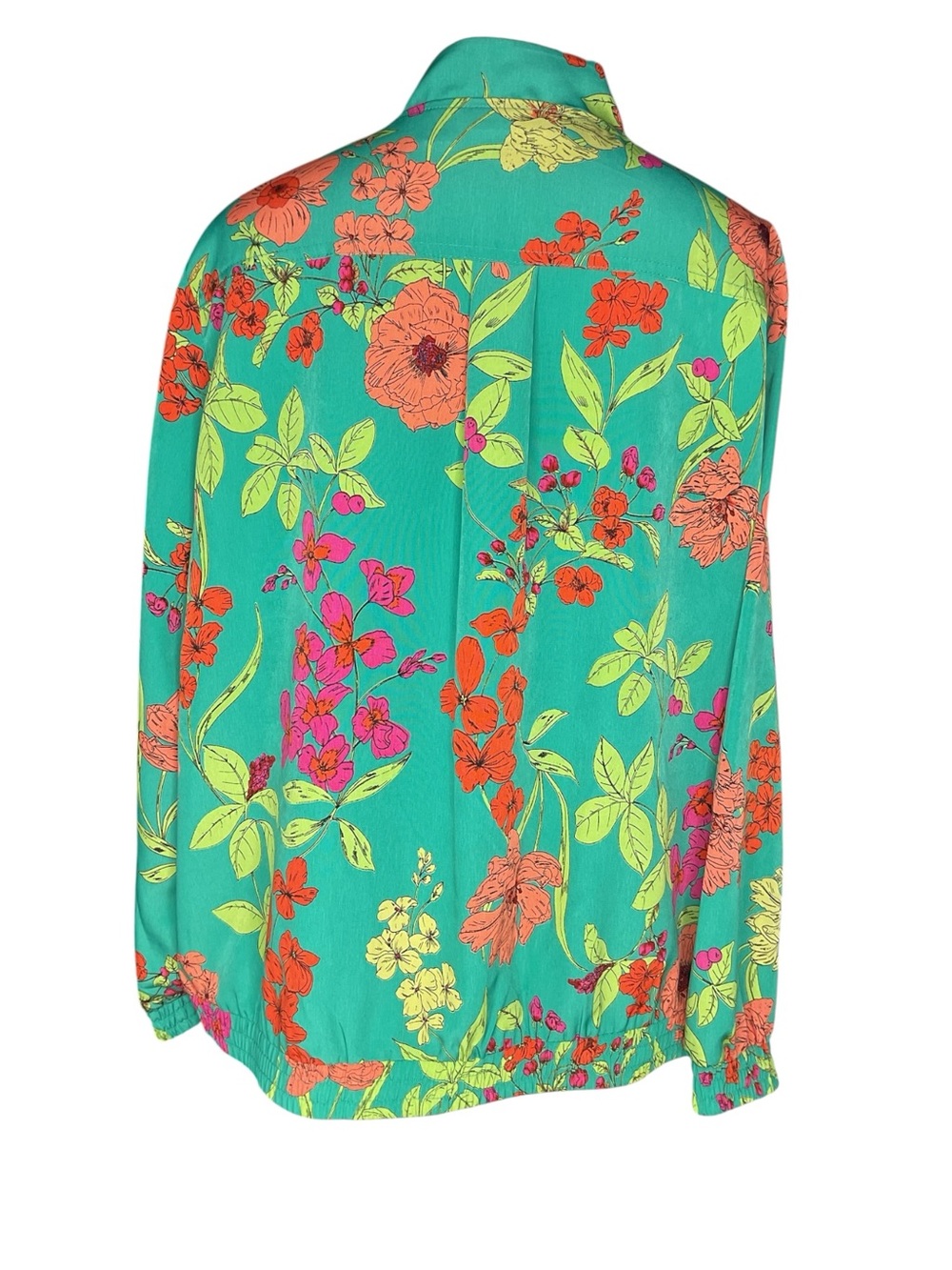 Susan Graver Floral Zip Front Jacket 1X Green Tropical Lightweight Blazer - Picture 3 of 6